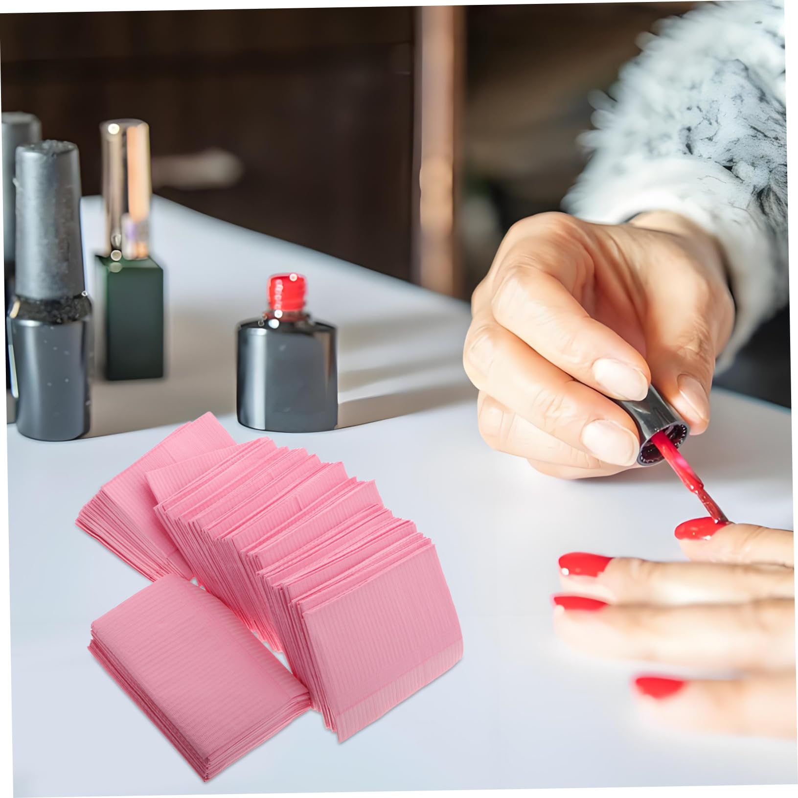 Tappetino per Manicure Monouso Non Tessuto, e Antiolio, Supporto Comodo la Mano, 125 Pezzi Rosa per Salone Unghie | Antiolio, Supporto Confortevole per Mano, per Salone e Manicure Professionale