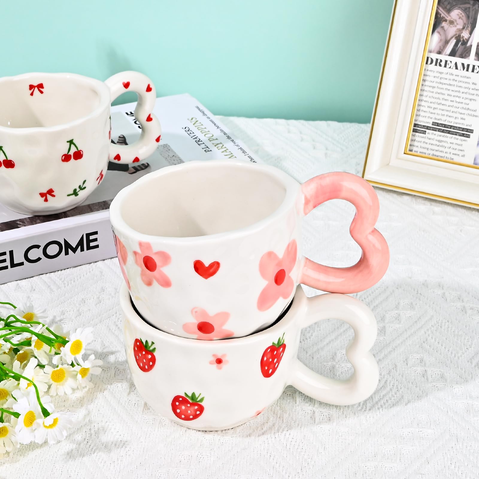 Koythin Ceramic Coffee Mug, Cute Creative Heart Handle Mug Design for Office and Home Dishwasher and Microwave Safe - Image 4