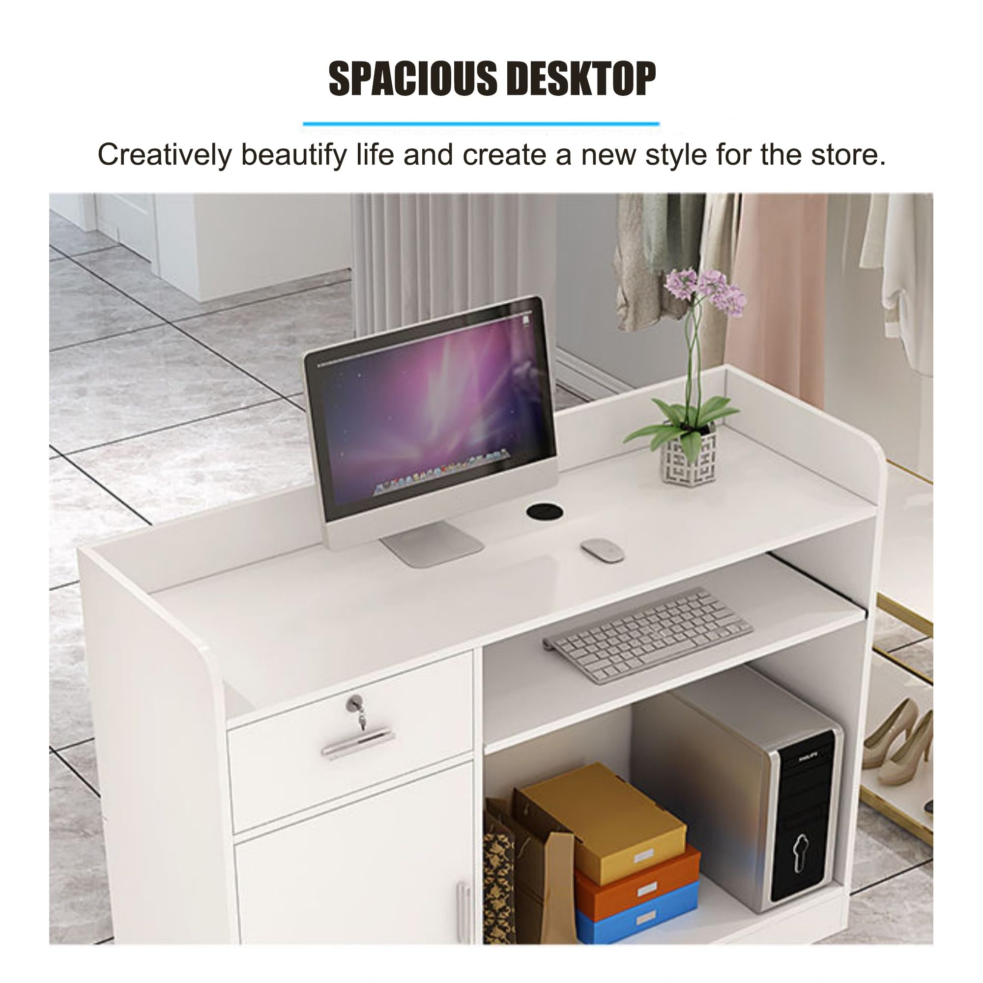 Mostrador de recepción de recepción, mostrador de recepción de cajero moderno de oficina, mostrador minorista para caja, mostrador de bienvenida moderno para vestíbulo, oficina, salón de belleza(Wit,1