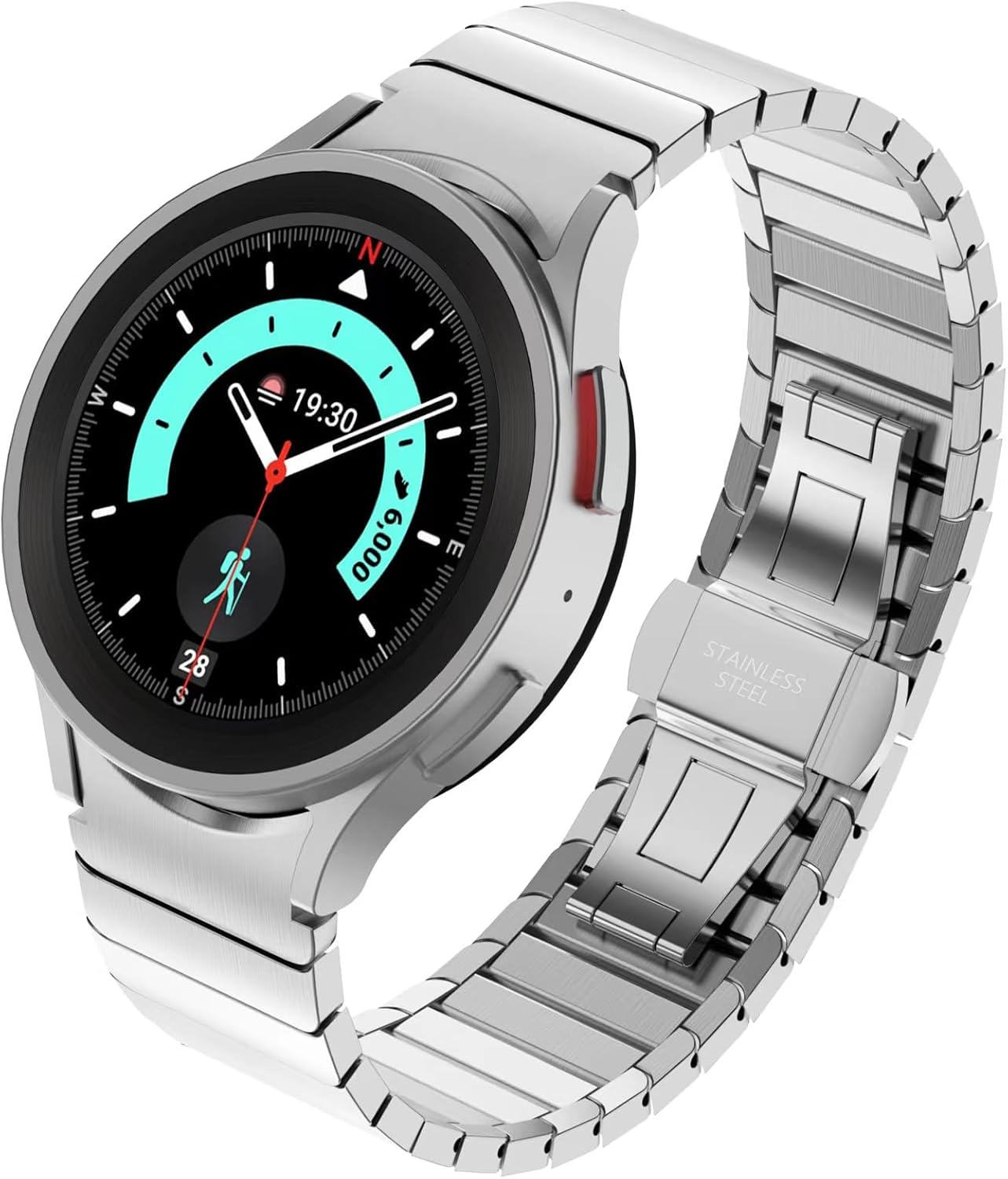 VeveXiao Metal Strap Compatible with Samsung Galaxy Watch 6 40mm 44mm Band/6 Classic 43mm 47mm/Watch 5 Pro 45mm/Watch 5/4 40mm 44mm/Watch 4 Classic 42mm 46mm, Stainless Steel Link Bracelet