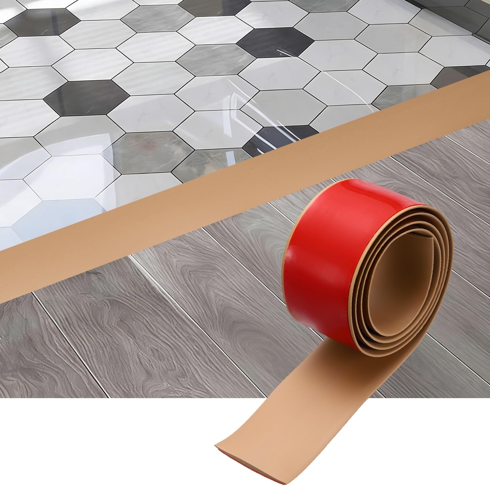 sourcing map Floor Transition Strip, 3.2FT x 1.97" x 0.14" Self Adhesive Floor Cover Strips Laminate Edge Trim for Flooring Gaps Carpet Transition, Light Brown