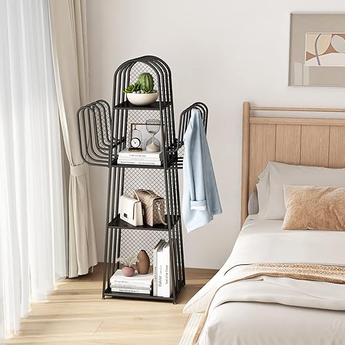 Miniatura 6 de DOORXIF - Estantería industrial de 4 niveles independiente, organizador de almacenamiento de cactus para armario, armario esquinero de metal,