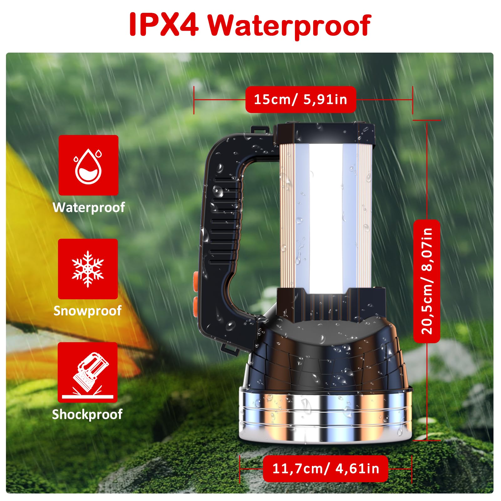 Masmejor Lampe Torche LED Ultra Puissante Rechargeable, Lampe de Poche Rechargeable 10000mAh, 2000LM, Portée de 800m, 6 Modes d'éclairage, IPX4, Ultra-portable pour Camping, Vélo, Randonnée