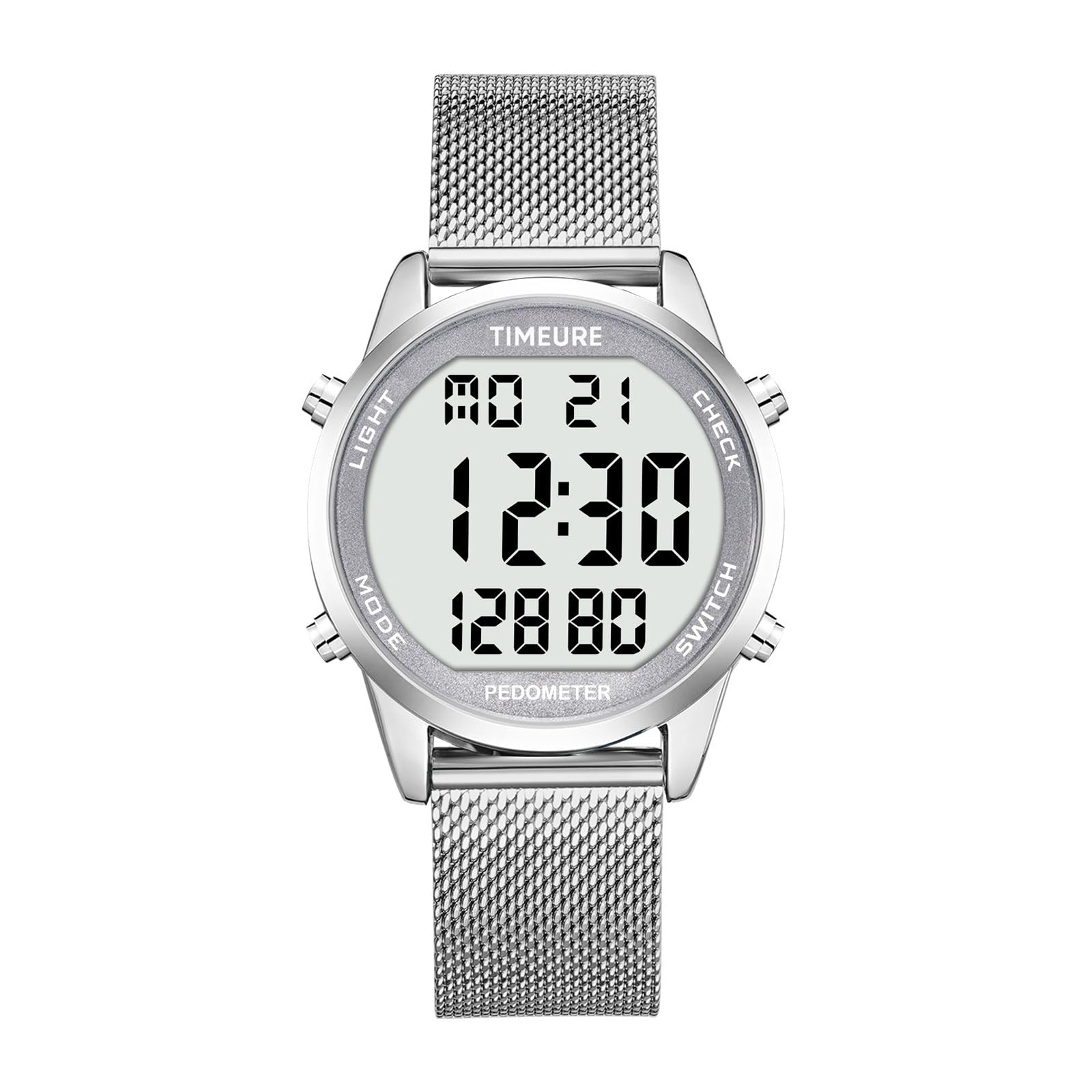 Men's Pedometer Watch with Stainless Steel Bracelet,Step Counter Watch No App, No Charging Needed for Ourdoor Walking, Calorie, Distance, Alarm, Countdown Timer Watch TU-2306B TIMEURE