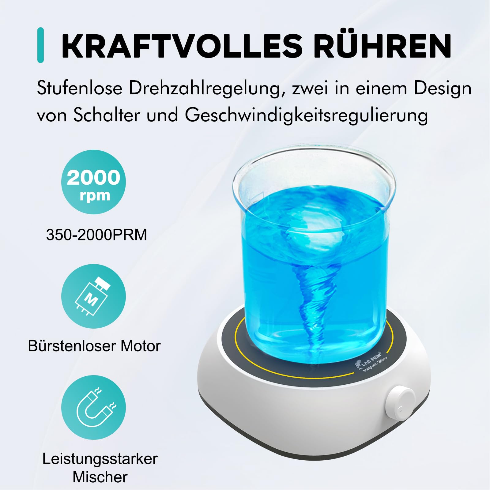 LABFISH mieszadło magnetyczne laboratoryjne, 200-2000PRM, mieszadło laboratoryjne, maks. 3000 ml, mikser magnetyczny do laboratorium i domowego