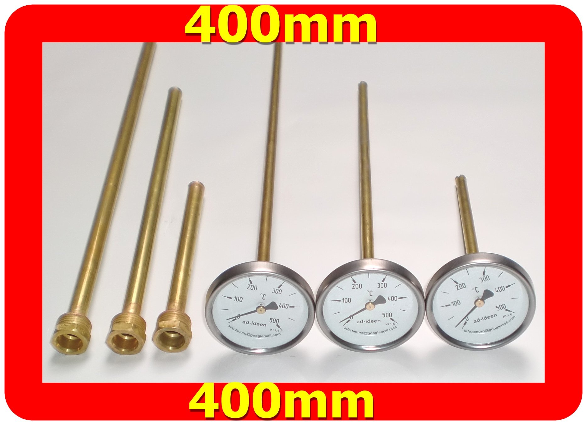 ad-ideen 500°C Thermometer 40 cm Ofenthermometer Holzbackofen