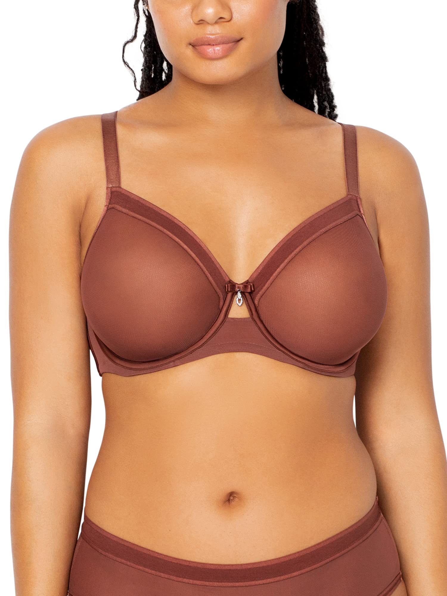 Curvy Couture Womens Sheer Mesh Full Coverage Unlined Underwire Bra