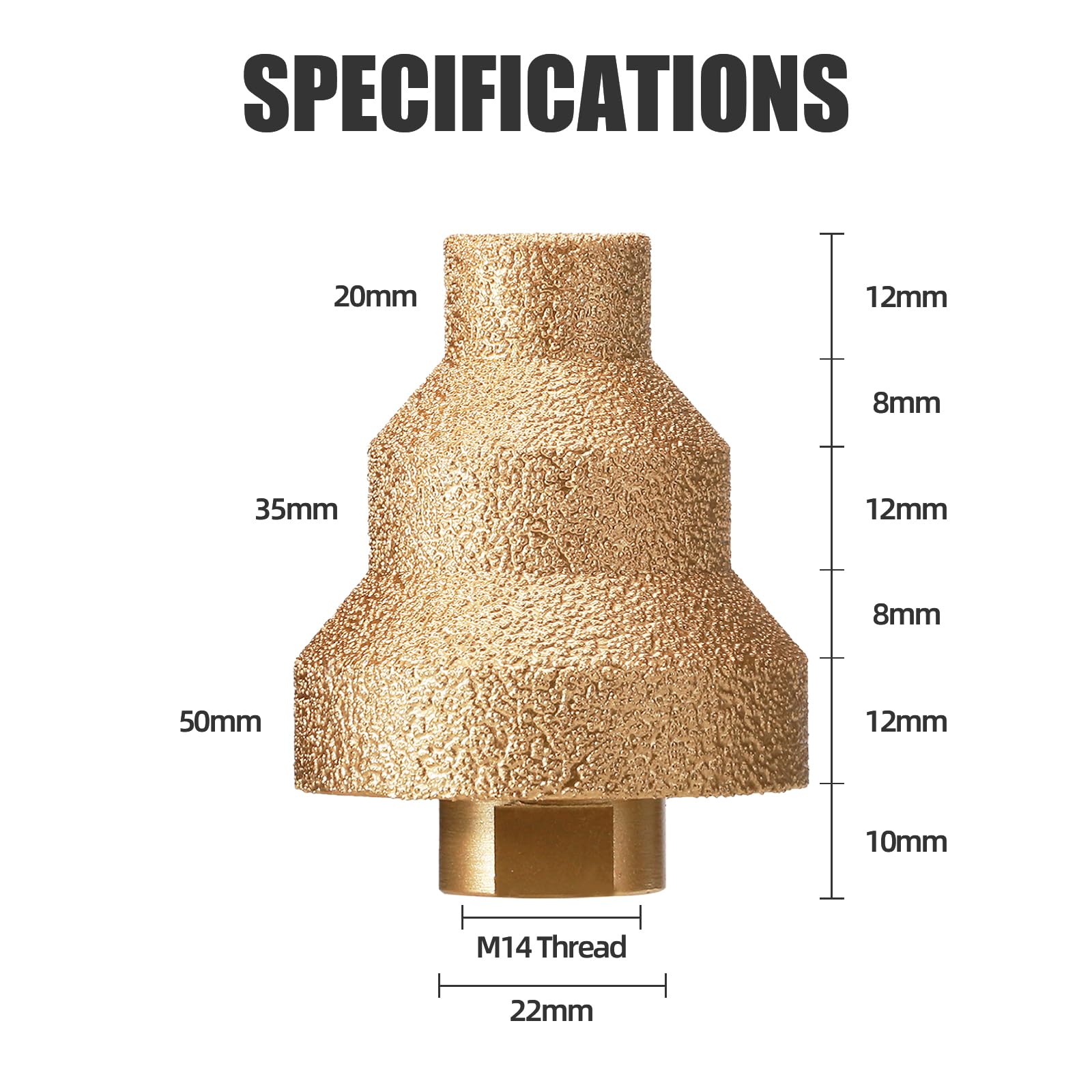 Foret étagé diamanté - 20-35-50 mm - Filetage M14 - Pour meuleuse d'angle - Scie cloche - Pour agrandir et façonner des trous pour marbre, béton, pierre artificielle