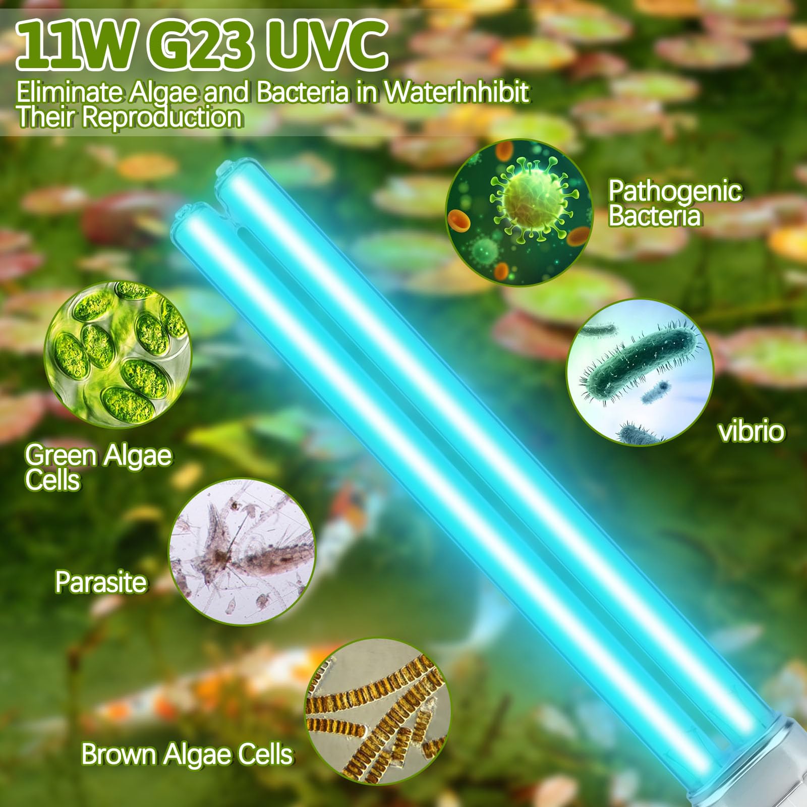 2PCS*11W Pond Filter Bulbs, UVC Ultra Violet Bulbs for Filters & Clarifiers, 2PIN G23 PLS Replacement UV Bulb/Tube - Image 3