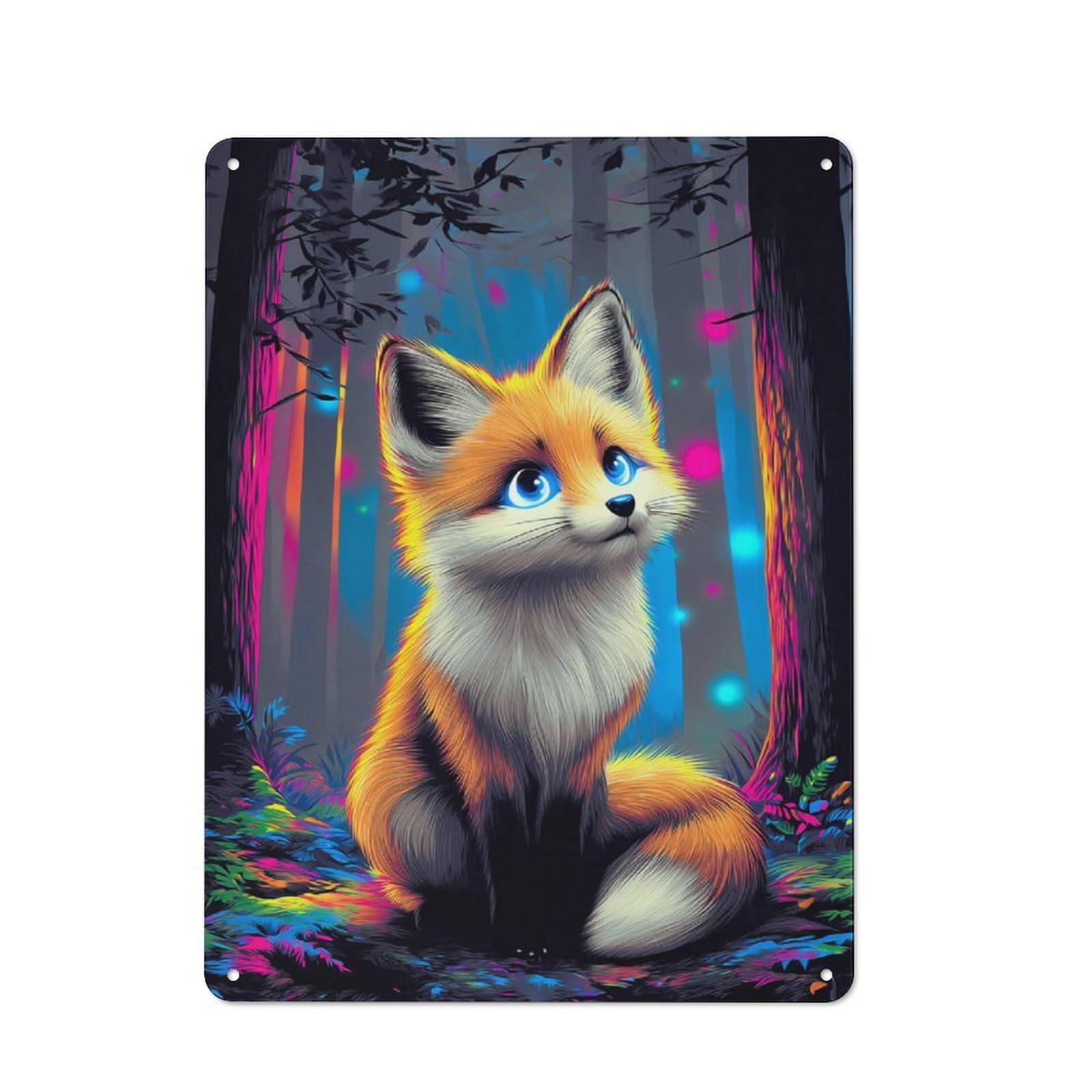 Junmoney Magical Forest Fox -5 Tin Wall Plaque 40X30cm With For Home Office Or Studio, For Home Office Decor Fans