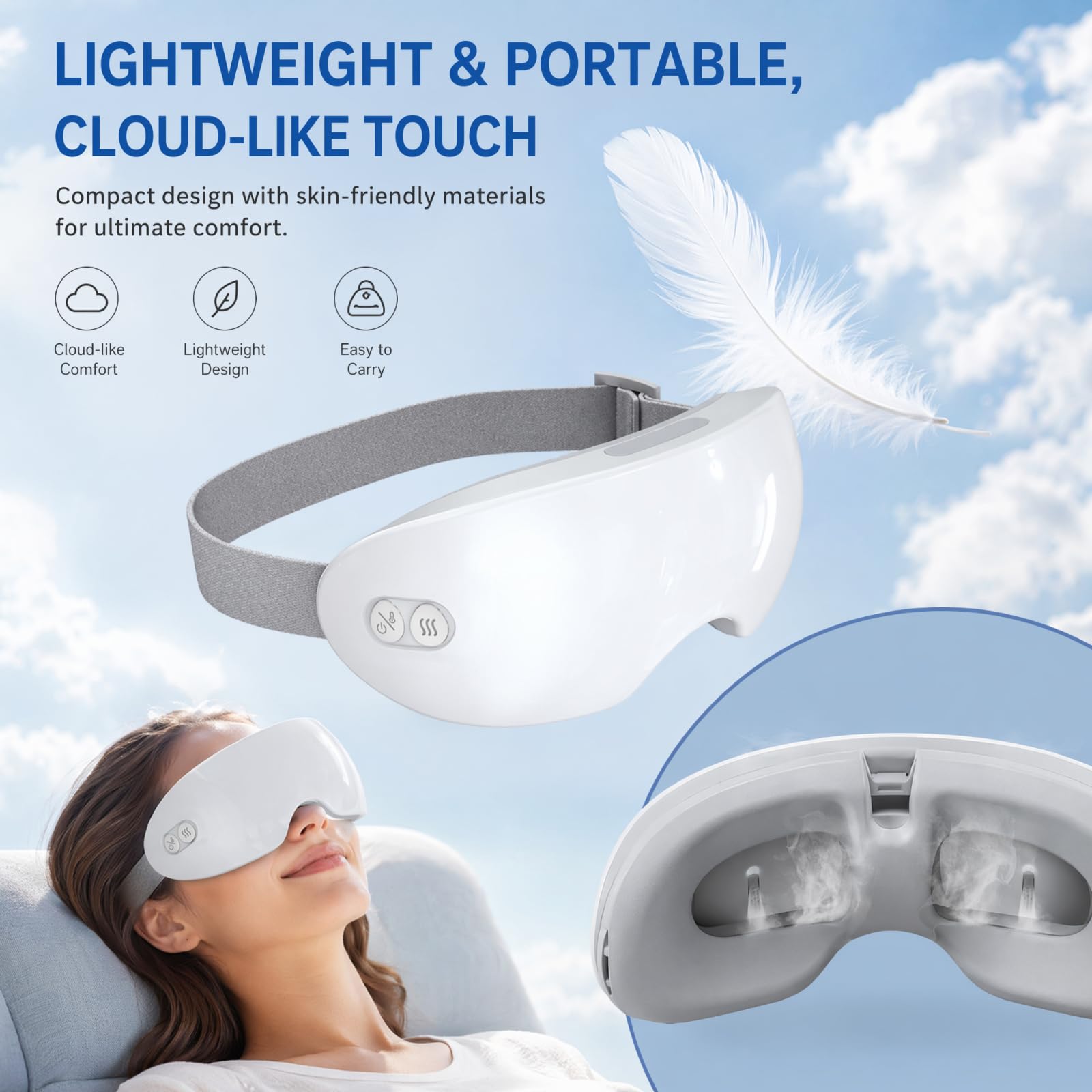 Masque de thérapie à la vapeur, appareil portable de thérapie à la vapeur avec chaleur et temps réglables, défroisseur vapeur chauffant pour les yeux secs, appareil chauffant pour les yeux secs