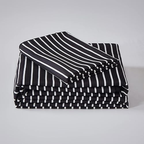 Miniatura 7 de MOCAHOME Juego de funda de edredón tamaño individual, rayas impresas, ropa de cama suave de 3 piezas, 1 funda de edredón + 2 fundas de almohada