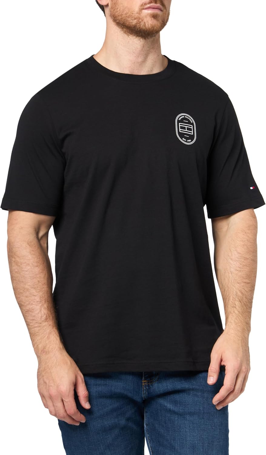 Tommy Hilfiger Men's Short Sleeve Cotton Graphic T-Shirts with Printed Flag Logo