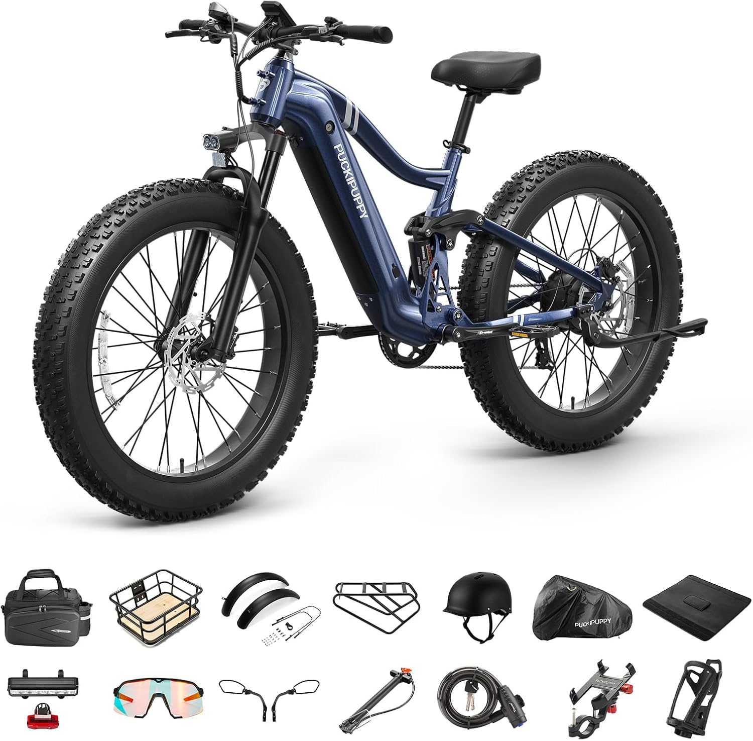 Boxer Electrical Bike for Adults 960W, 48V 20AH Battery Ebike, Full Suspension 26″ Fats Tire E Bike, 28MPH 80Miles Vary Mountain Electrical Bicycle, 7 Pace Hydraulic Disc Brakes