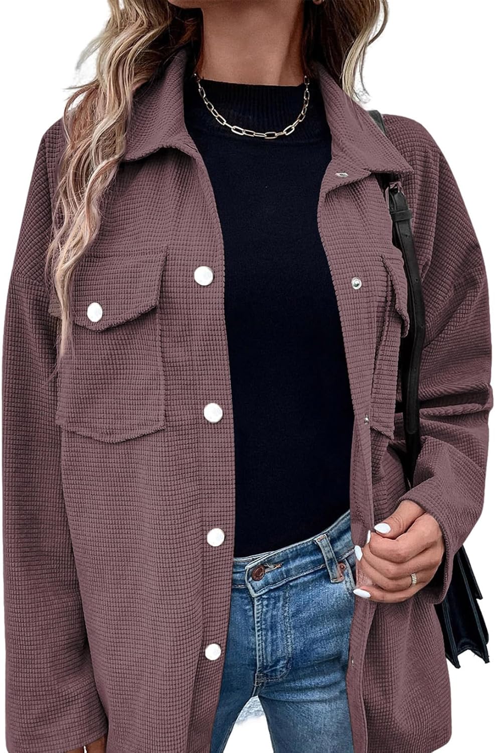 Astylish Womens Waffle Knit Long Shacket Jacket Oversized Casual Blouses Button Down Collared Dressy Shirts Astylish Womens Waffle Knit Long Shacket Jacket Oversized Casual Blouses Button Down Collared Dressy Shirts