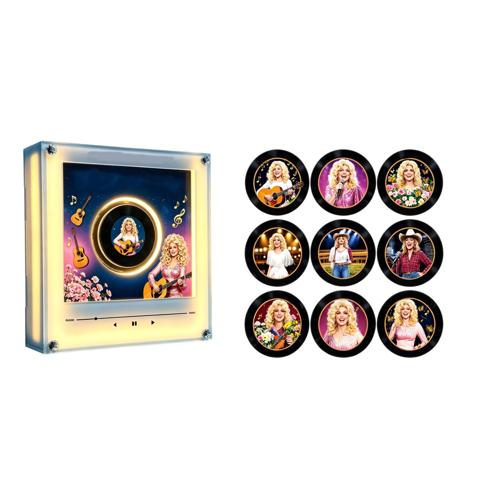 Dolly Fridge Magnet Music Player Set with 9 NFC Style Discs Record Music