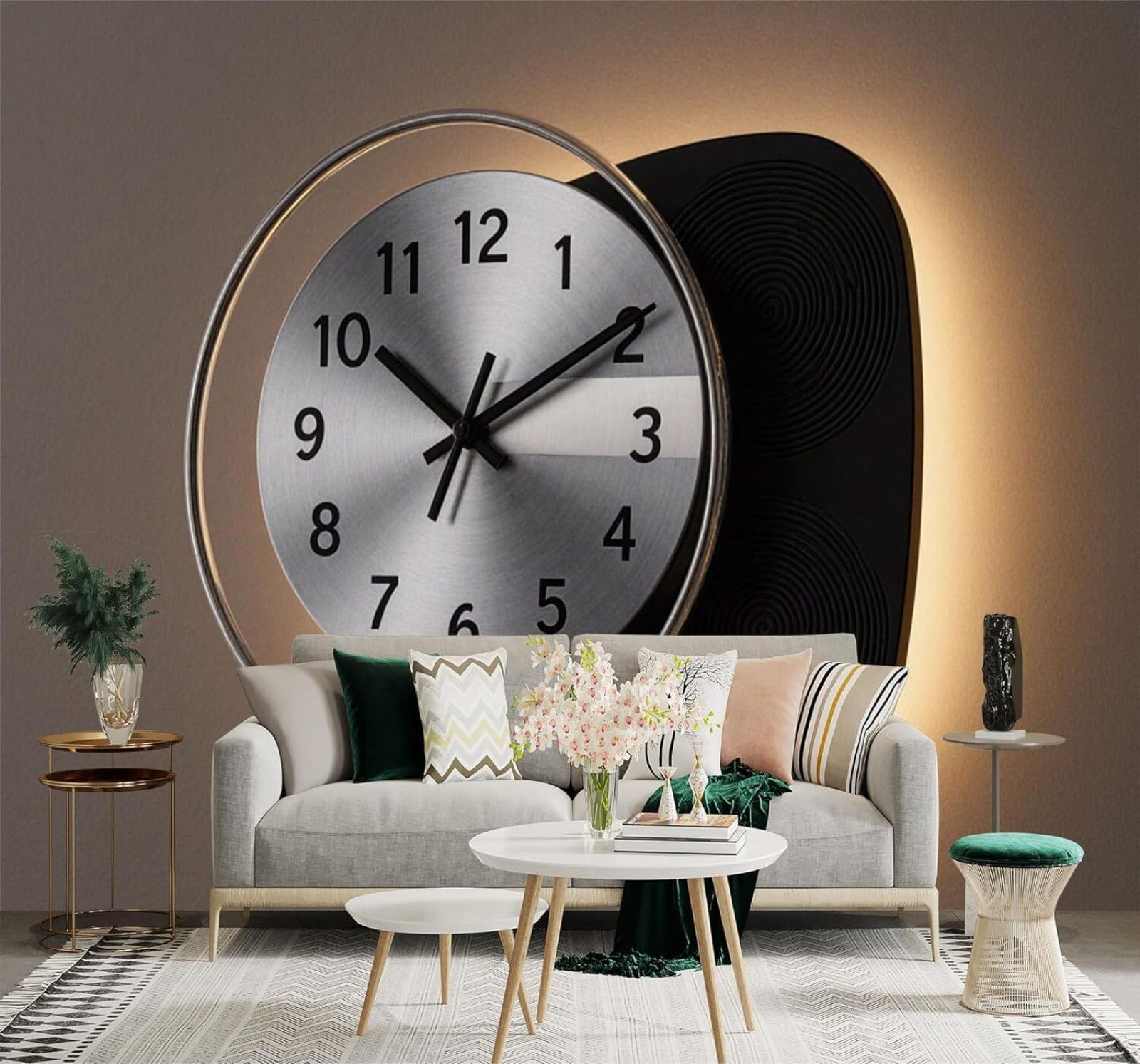 XLMING Minimalist Three Dimensional Creative Clock Soft Lighting 3D Wallpaper Silky Texture Home Study Office Grey Dining Room Sofa Bedroom Living Room TV Backdrop-200cm×140cm