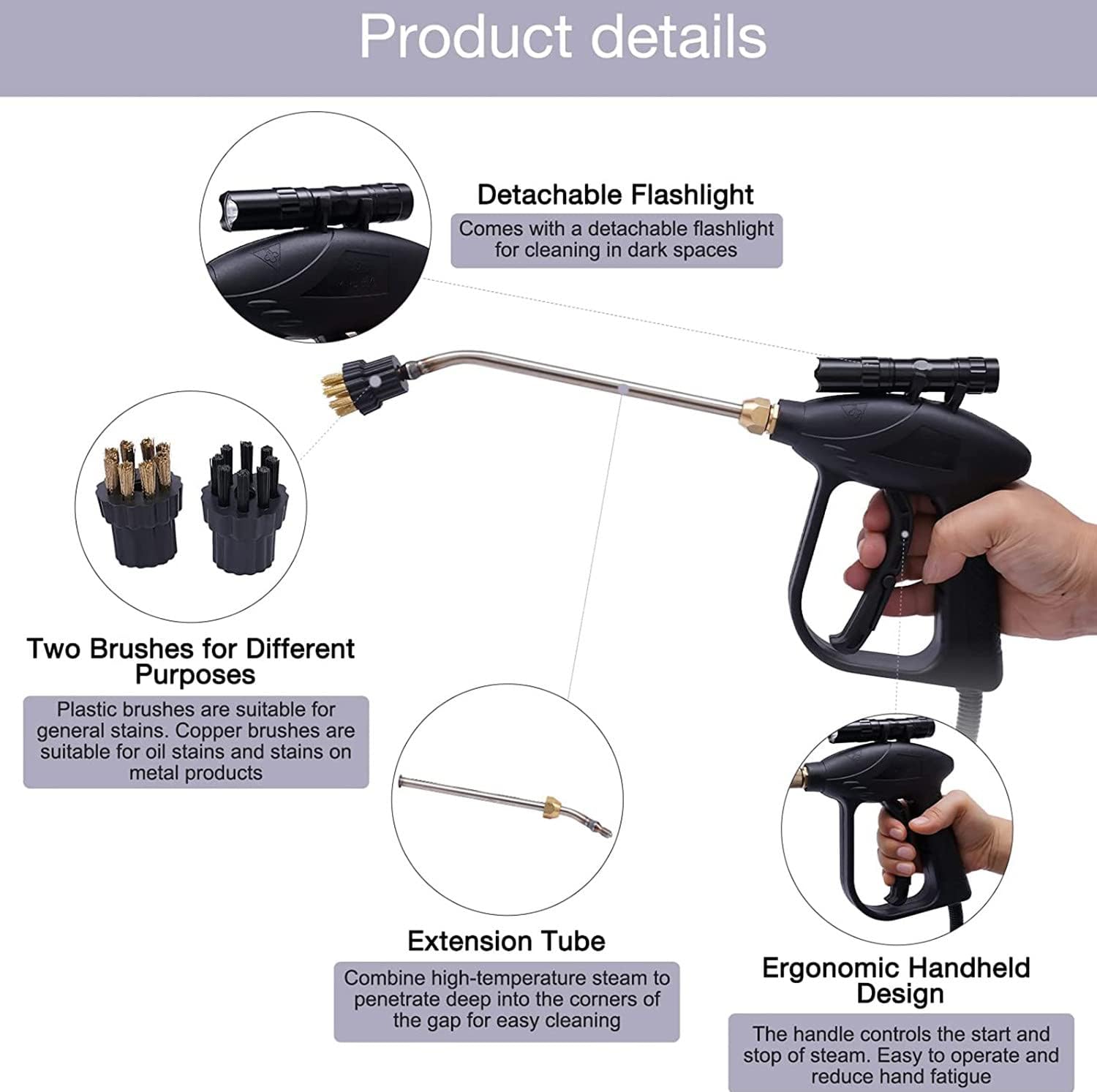 2600W High Pressure Steam Cleaner, Portable Steam Cleaner, High Temperature High Pressure Mobile Cleaning Machine, Commercial Multi-Purpose Industrial Home Steam Cleaner,Black