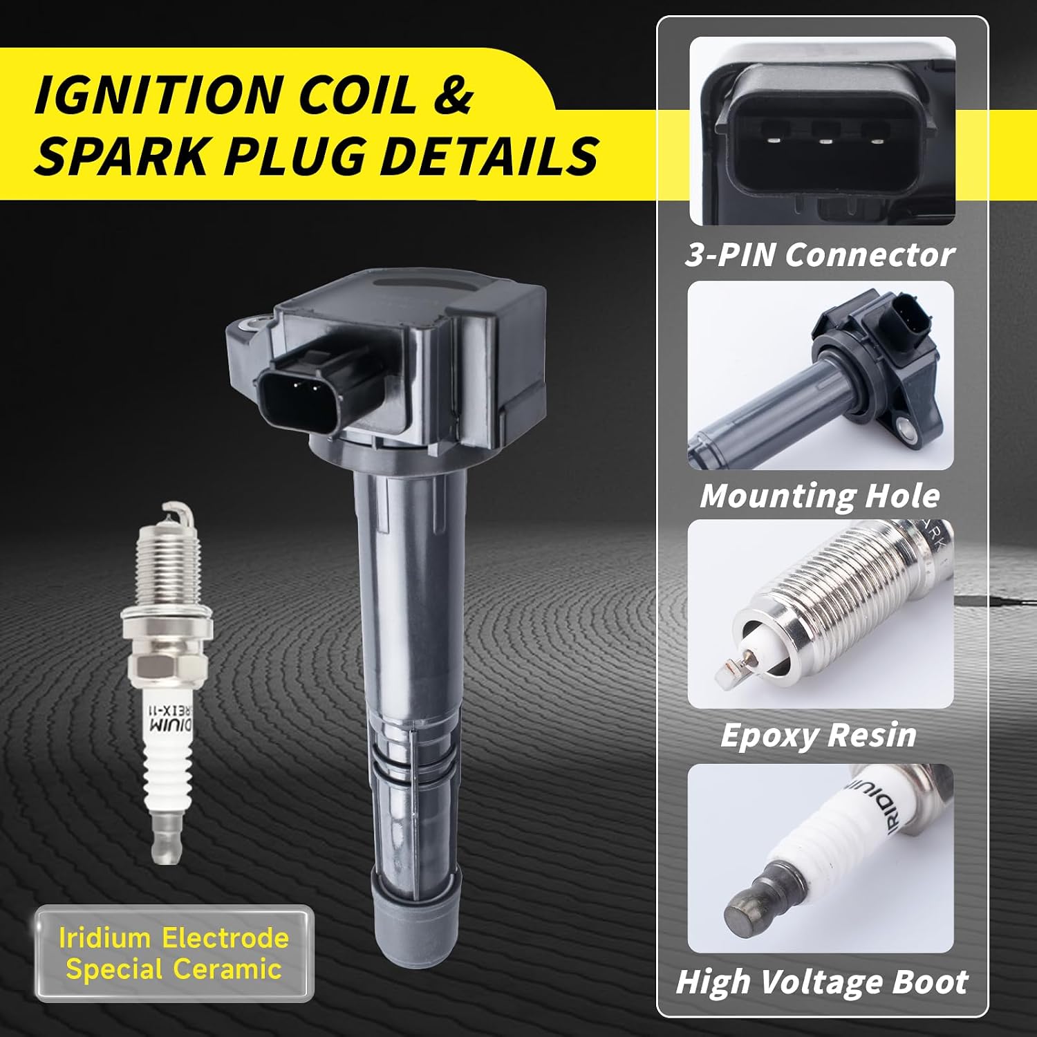 Set of 4 Ignition Coil Pack UF712 & Iridium Spark Plug Compatible with Acura 2016-2022 ILX 2015-2020 TLX Honda 2015-2019 CR-V 2013-2017 Accord L4 2.4L Replaces#30520-5A2A01