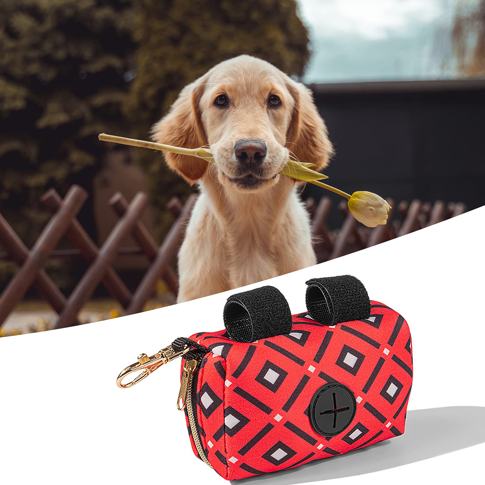 Tuzsocr Dog Poop Bag Dispenser,Dog Poop Holder Bag With Zipper Attached to Dog Leash,Portable Leak-proof Dog Poop Waste Bag, for Leash,Makes a Great Walking, Running or Hiking Accessory (red)