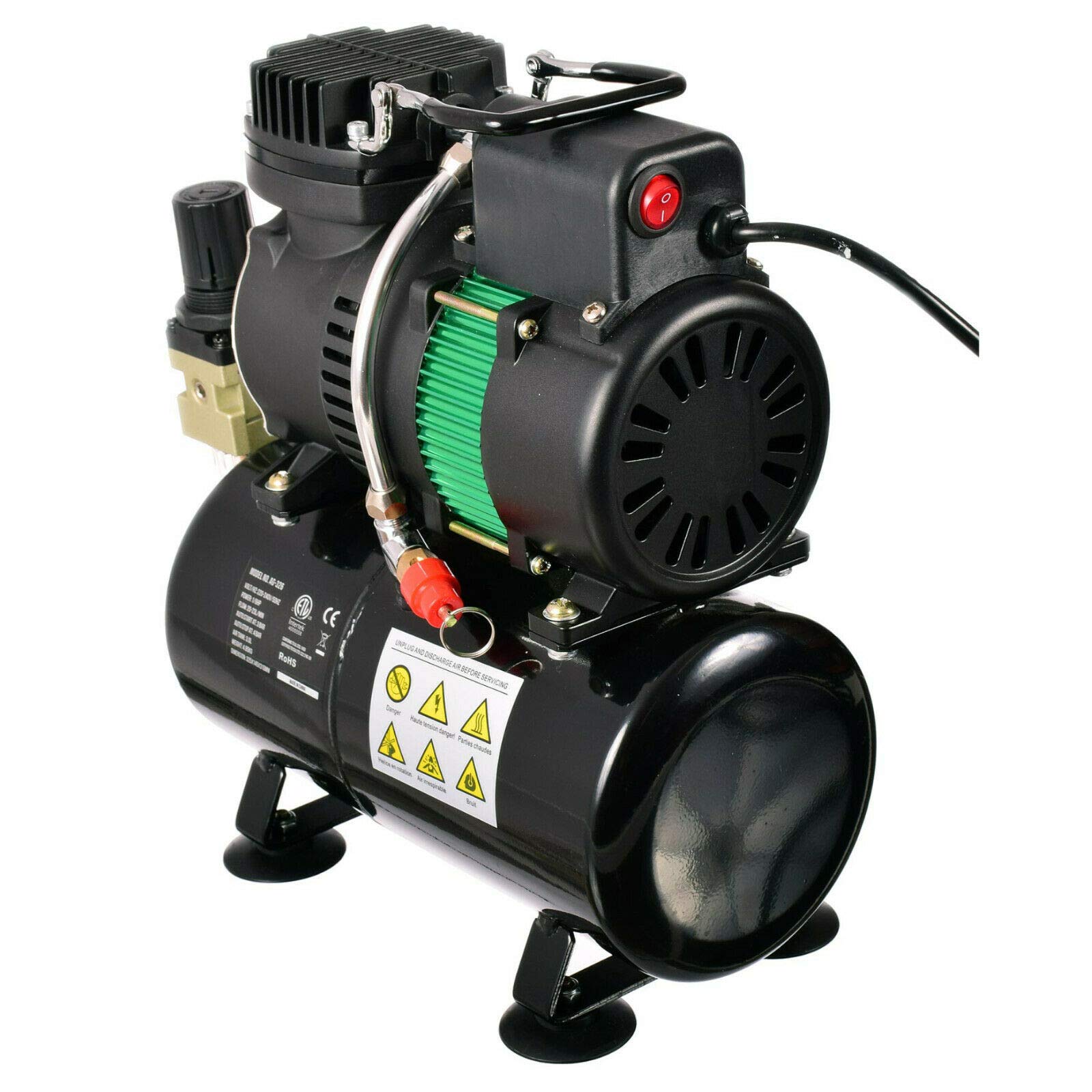 Mini compresor de aerógrafo con 2 ventiladores reguladores de filtro con depósito de 3 l sin aceite.