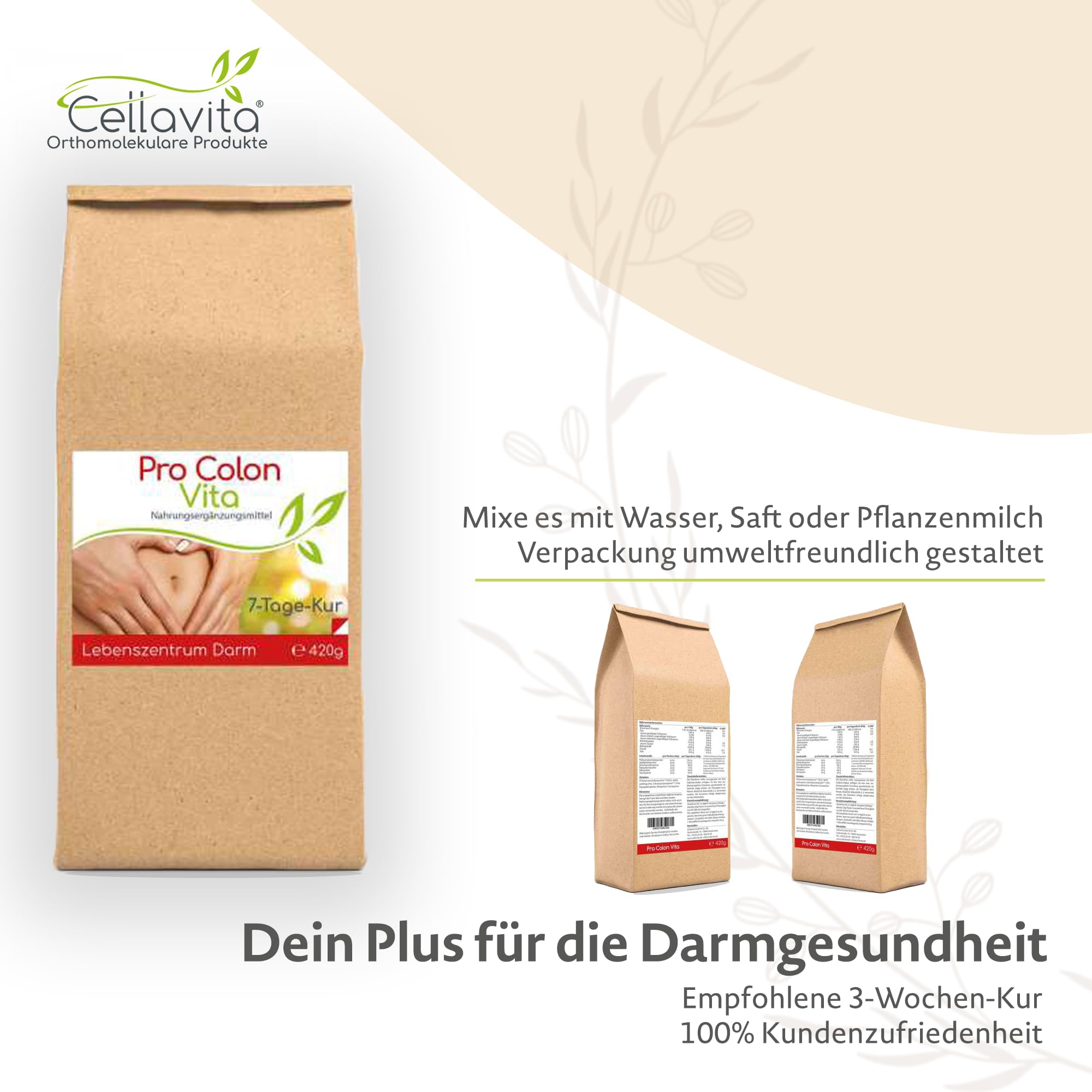 Cellavita Pro Colon Vita "Lebenszentrum Darm" Kur | inkl. Shaker | Flohsamenschalen, Erbsenprotein, Cassia-Fistulapulver uvm. | hochdosiert & VEGAN | 2-Wochen Kur 2x 420g Pulver (840g)