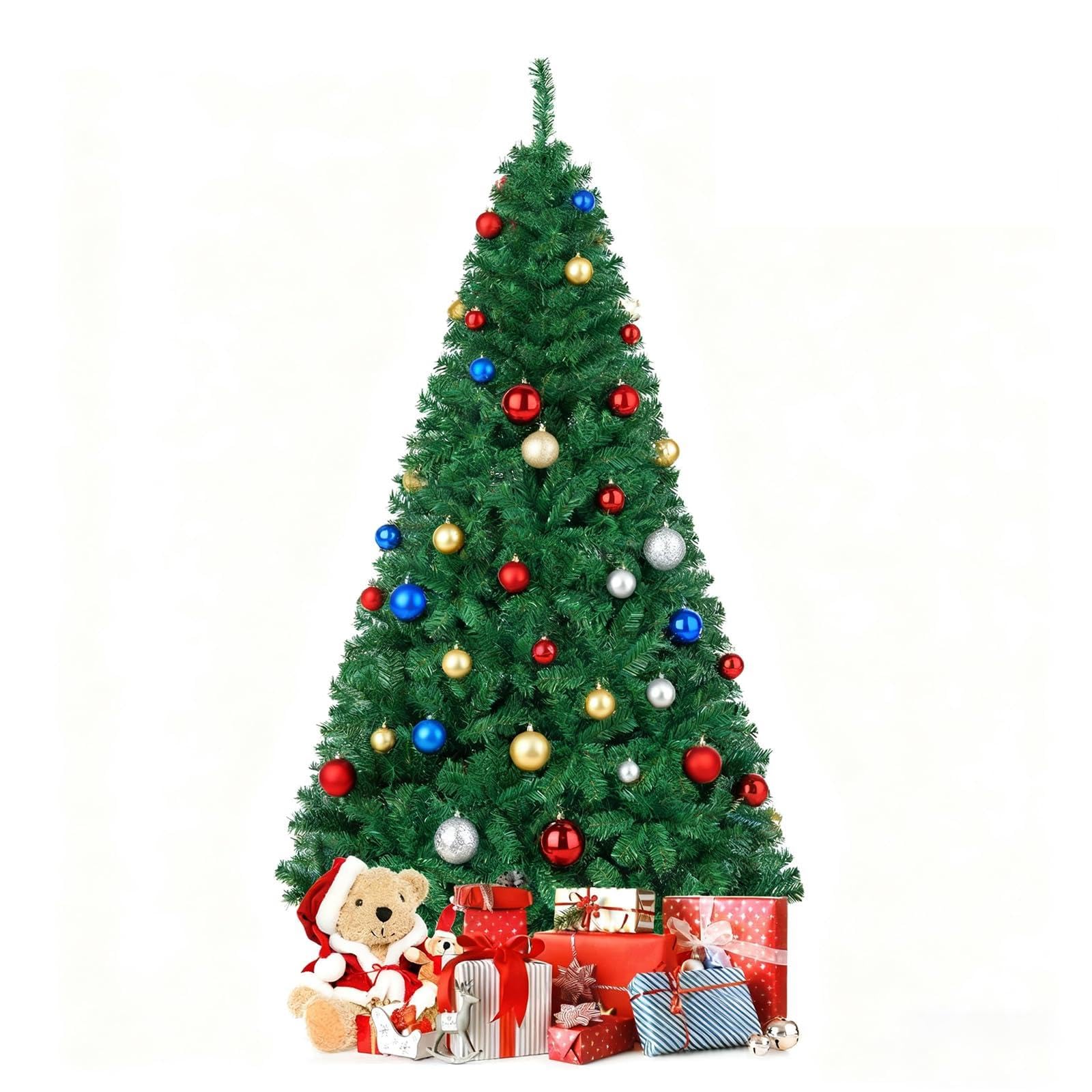 GYMAX Sapin de Noël 180cm Artificiel, Installation Facile en 3 Sections, Apparence Réaliste avec Branches Denses, Stable avec Base Métallique, pour Intérieur Extérieur Maison Magasin, Vert