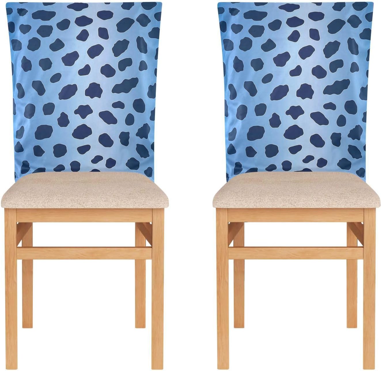 ALAZA Leopard Spots Blue Chair Back Cover Set of 6, Washable Reusable Removable Chair Slipcovers Decorative Chair Cover for Home Kitchen Wedding Party
