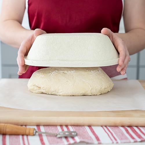 Miniatura 7 de Bulka Cesta de pan Banneton ovalada pequeña de 17.64 oz de pulpa de madera prensada Brotform  Cesta de masa madre antiadherente plana fabricada en