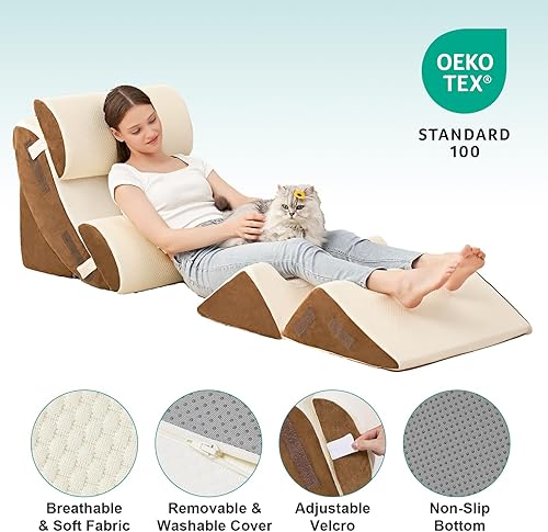 Miniatura 4 de Hansleep Juego de 6 almohadas ortopédicas de cuña para dormir, juego de almohadas postoperatorias ajustables para aliviar el dolor corporal, espalda