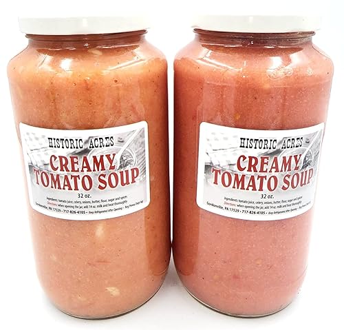 Historic Acres Amish Countrys Best Creamy Tomate Soup Lote pequeño Hecho a mano paquete de 2 Tarros de 32 onzas