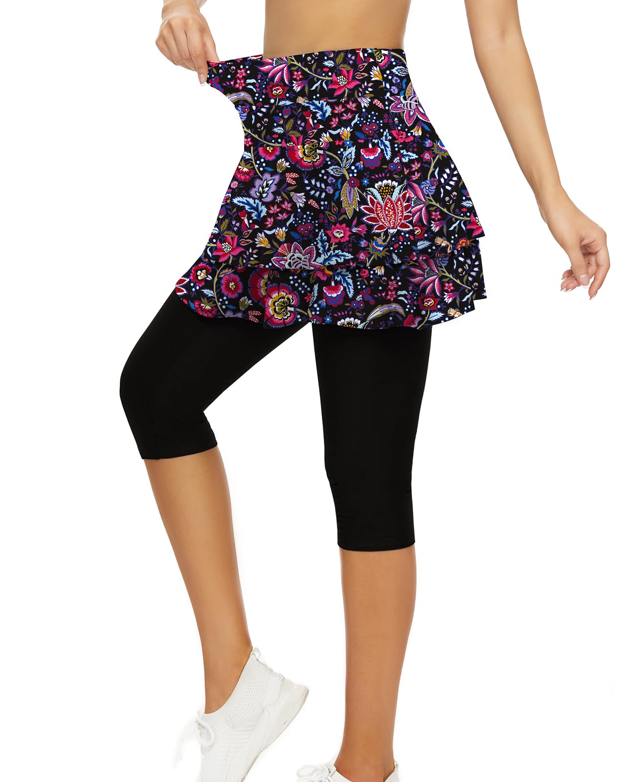 WOWENY Tennis Skirted Leggings with Pockets for Women Golf Skapri Leggings with Skirt