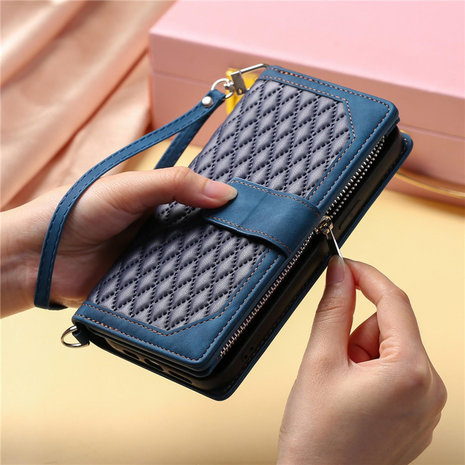 Étui Portefeuille en Cuir avec dragonne pour iPhone 7 (iPhone 8), Fermeture éclair, Porte-Cartes, dragonne (pour iPhone 7 (iPhone 8)/Violet)