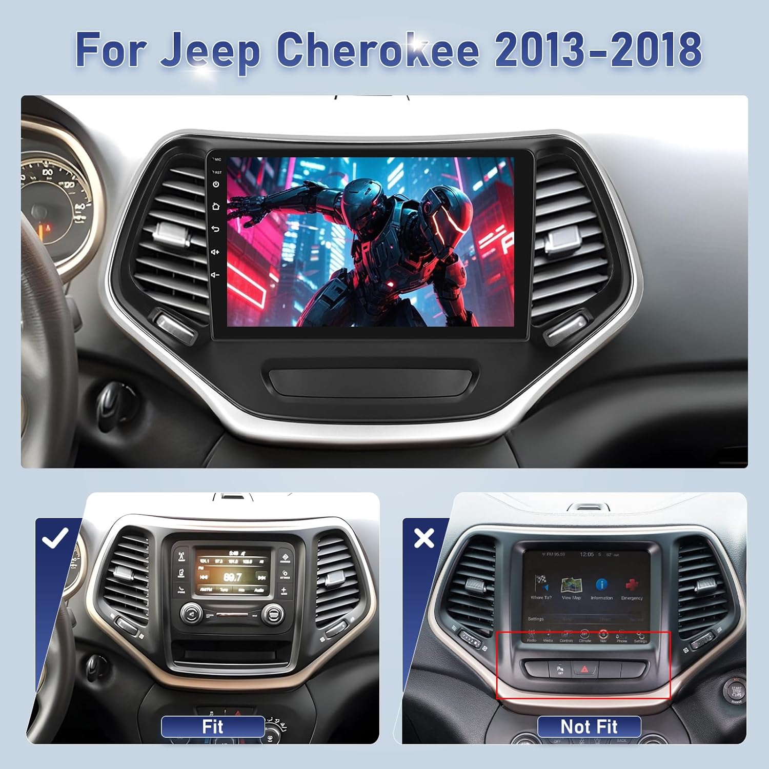 2G+64G Volxcereo Car Radio for Jeep Cherokee 2013-2018 with Wireless Carplay Android Auto, 10.1 inch Touchscreen Jeep Cherokee Stereo Support Mirror Link WiFi/GPS/Bluetooth/FM RDS