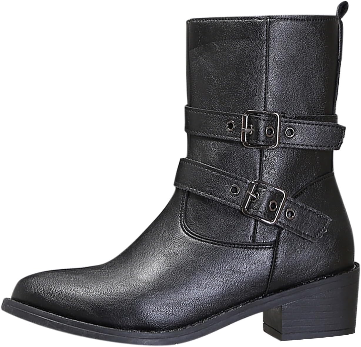 JEUROT Women Mid Calf Riding Boots Low Chunky Heel Biker