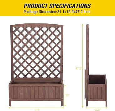 Garden Planter Box with Trellis Raised Garden Bed Outdoor for Climbing Plants, Flowers, High Capacity