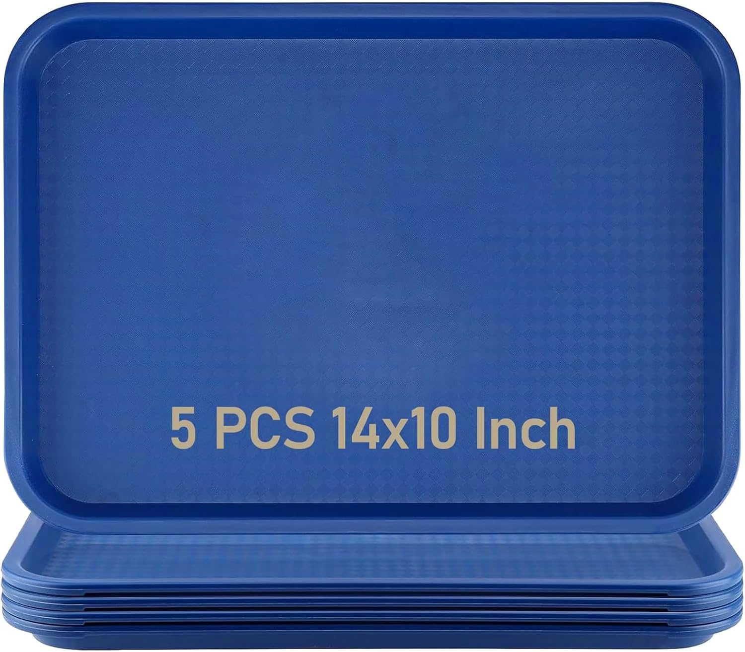 5 Pack Plastic Fast Food Tray, 14x10 Inch Plastic Cafeteria Trays with Textured Surface, Rectangular Fast Food Serving Trays for Serving and Carrying Food in Restaurant Cafeteria, Blue