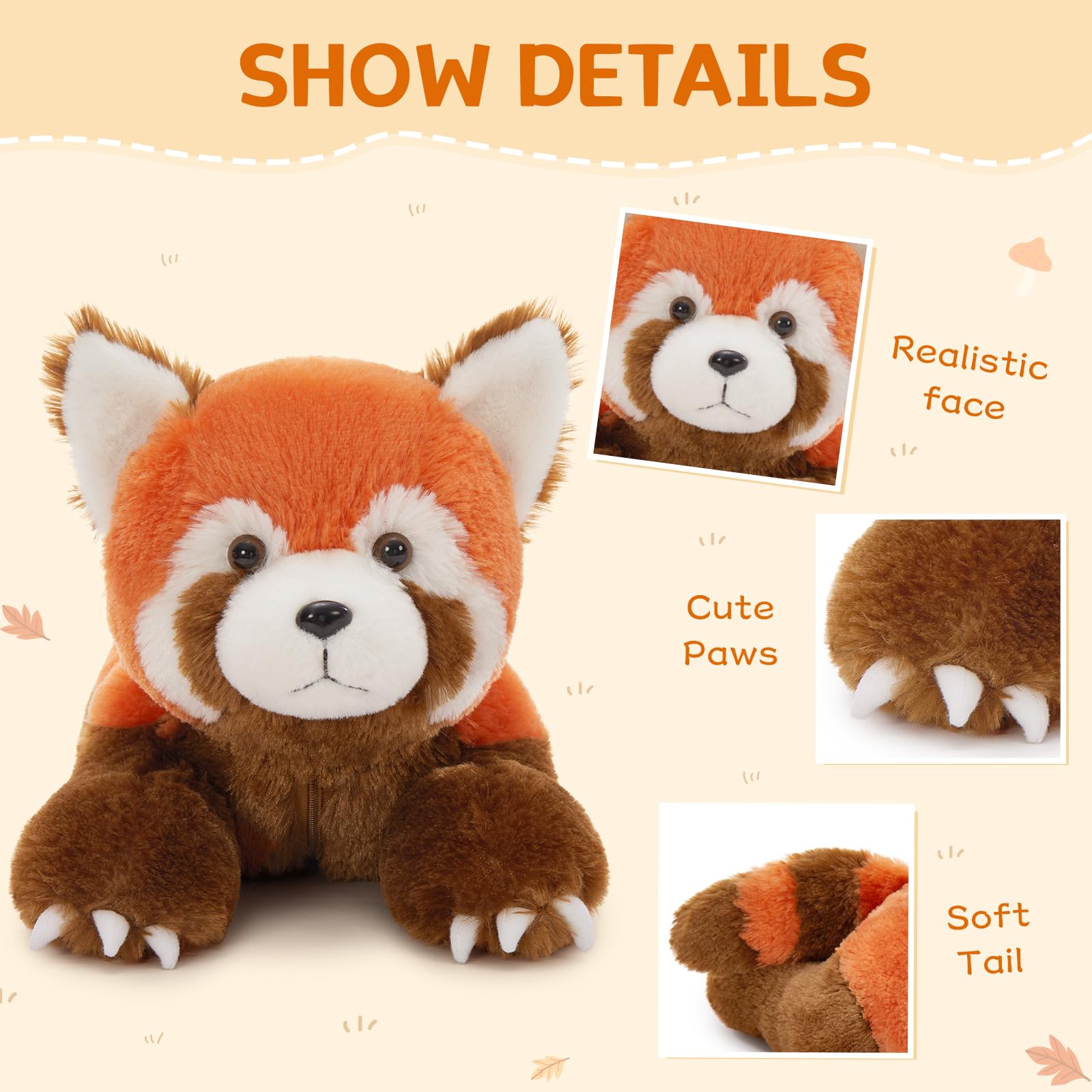 MorisMos Red Panda Plush Teddy with Babies inside, Realistic Cuddly Red Pandas Stuffed Animal Soft Toy, Kawaii Presents for Kids Girls Boys Birthday Party Decoration (45cm) — view 4