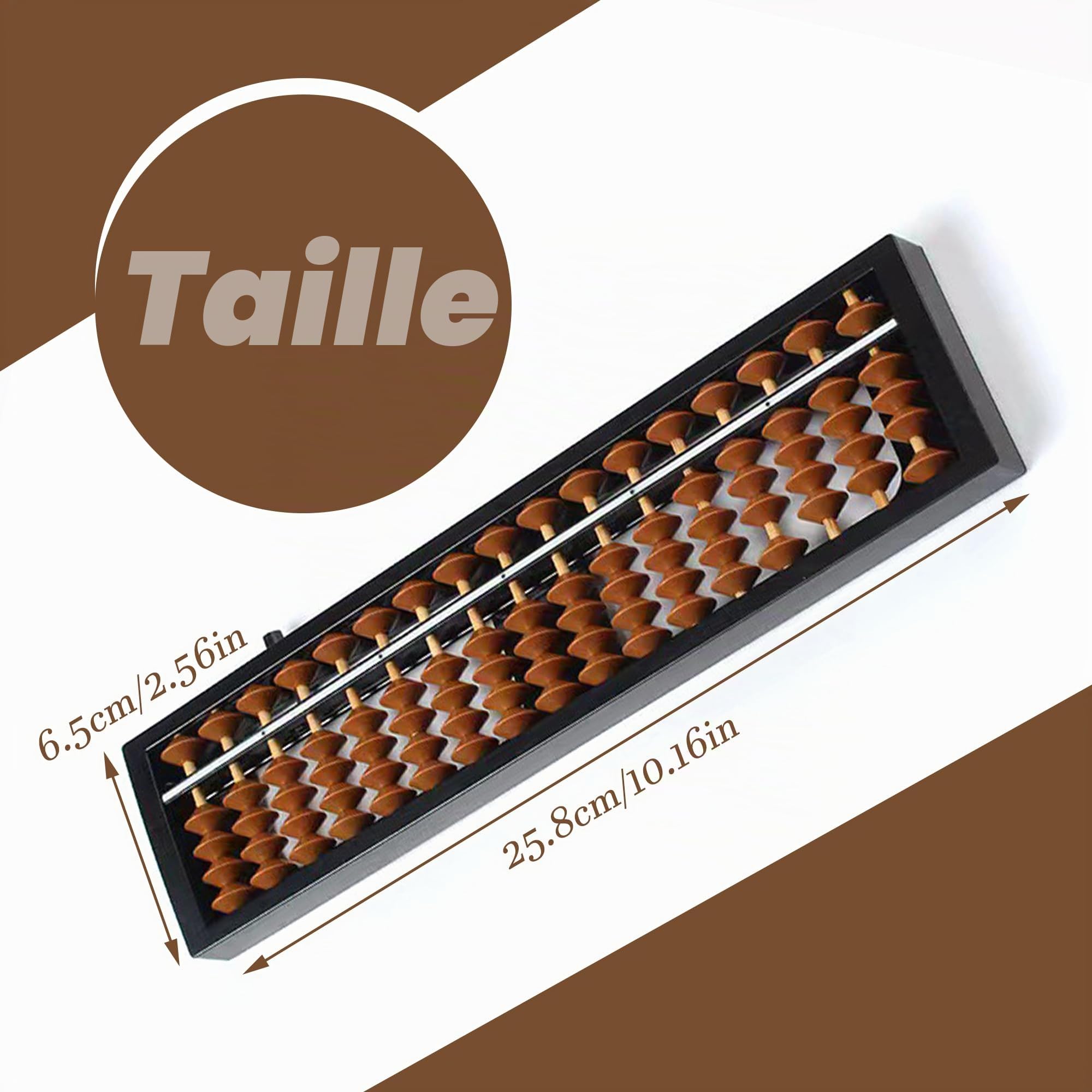 OHYER Abacus Soroban à 13 chiffres en plastique pour arithmétique et comptage avec bouton de réinitialisation - Outil de calcul pour mathématiques pour le bureau (marron noir, 17)