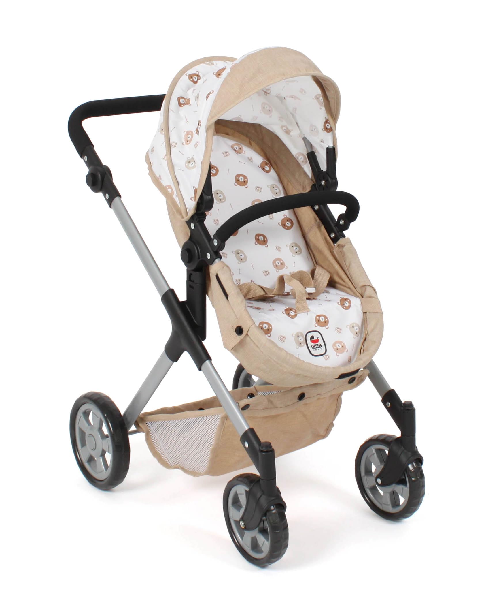 Bayer Chic 2000 Poussette combinée pour poupée Mila | 2 en 1 | Ours Beige | Poussette polyvalente 2 en 1 avec siège sport réversible, nacelle et roues pivotantes. Hauteur réglable (39-72 cm).