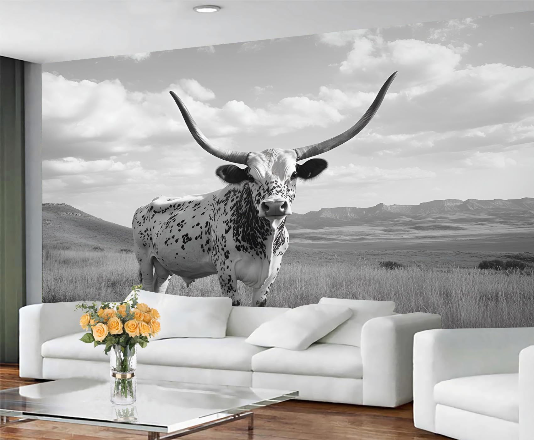 GIVLWF Wallpaper - Cow Print Mural & Home Decor, Western Farmhouse Bedroom Wallpaper, Gray Animals Wall Paper for Living Room, Large Mural, Not Self Adhesive