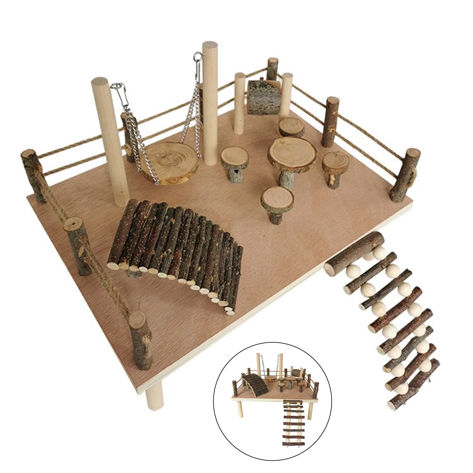 Los juguetes de madera para hámster están diseñados para soportar la masticación y proporcionar un disfrute duradero. Plataforma de entretenimiento de hábitat con escalera con escalera