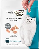 Purina Fancy Feast Purely Natural Hand-Flaked Tuna Cat Treats - 100% Real Tuna, Steam-Baked Tender Bites, Pack of 5 (10 Pouches)