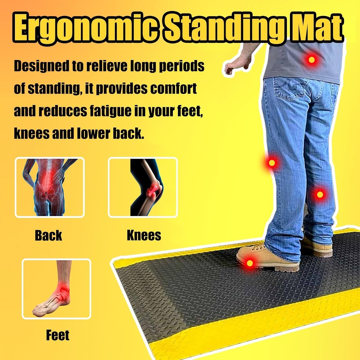 Alfombrilla Ergonómica Conductora Antifatiga para Estaciones De Trabajo De Pie, Reduce La Fatiga Y La Electricidad Estática(Size:600MMx1000MMx20MM)