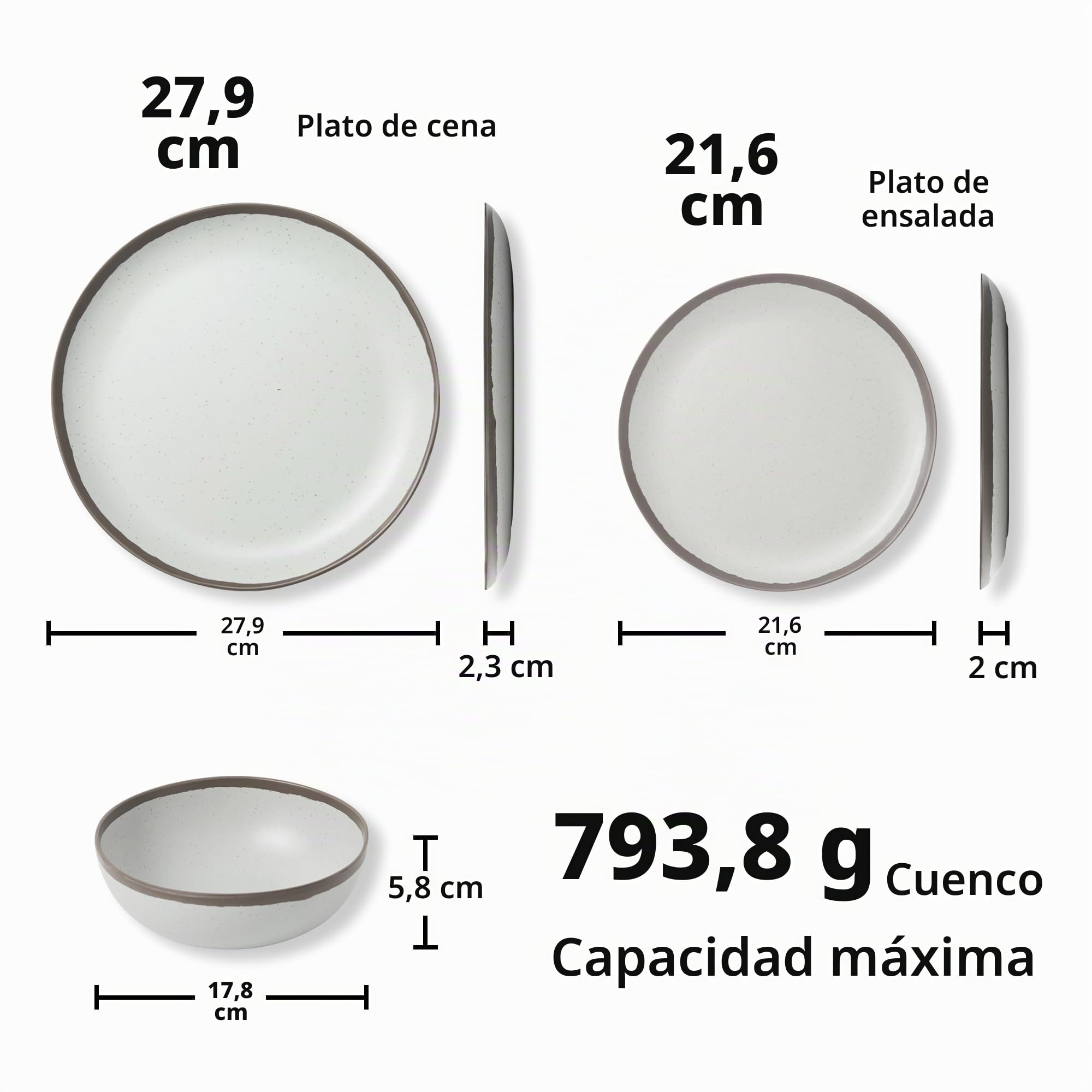 Juego de vajilla de melamina de 18 piezas para 6, juego de vajilla duradero para caravana | Apto para lavavajillas, no apto para microondas, ligero, duradero y resistente a roturas, embalaje en caja, sin BPA