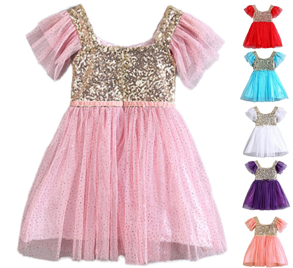 stylesilove Infant Toddler Kids Gold Sequin Tulle Flower Girl Dress, 6 Colors (18-24 Months / 110, Purple)