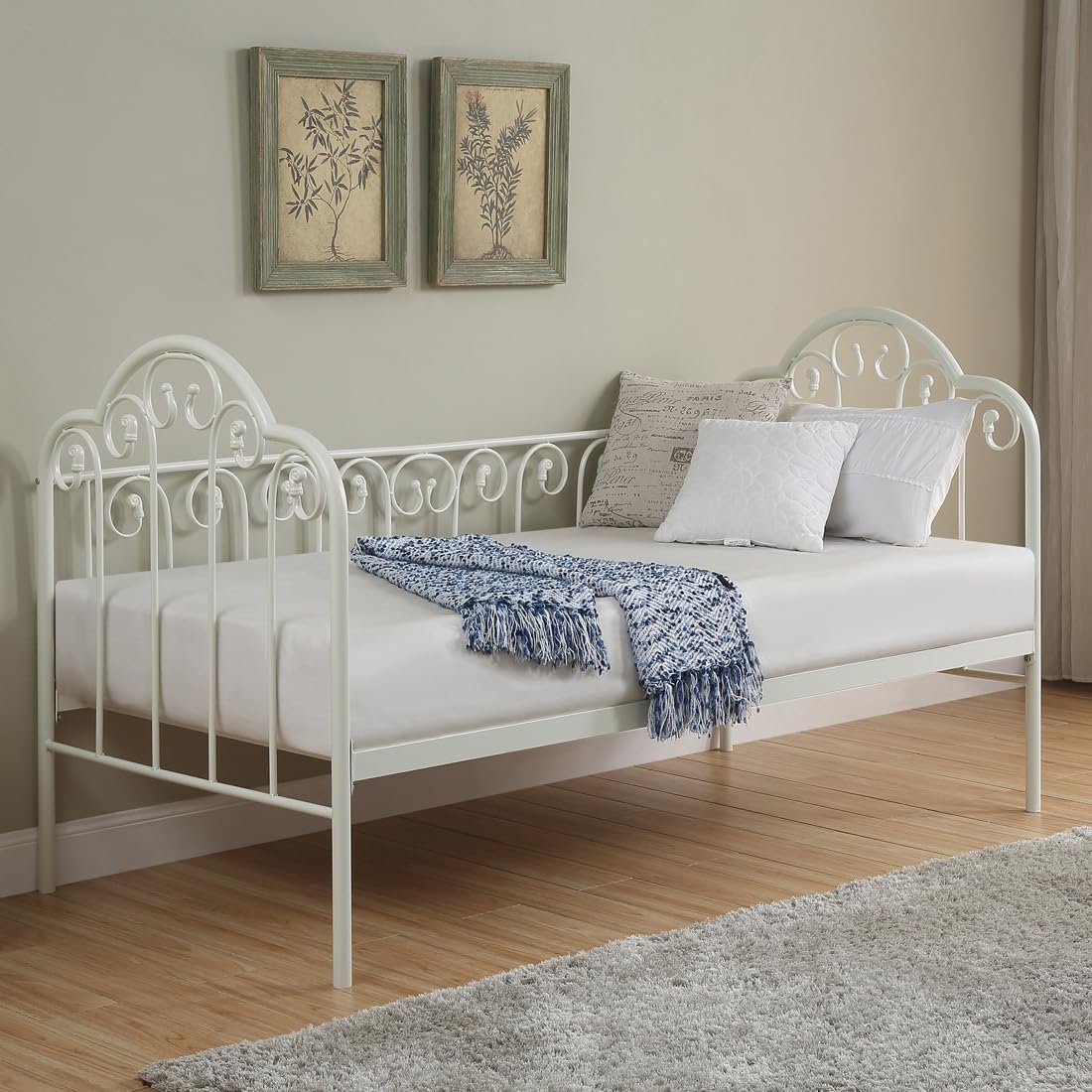 KNEBWORTH FRENCH SHABBY CHIC LIVING ROOM BEDROOM METAL DAY BED FRAME (White)