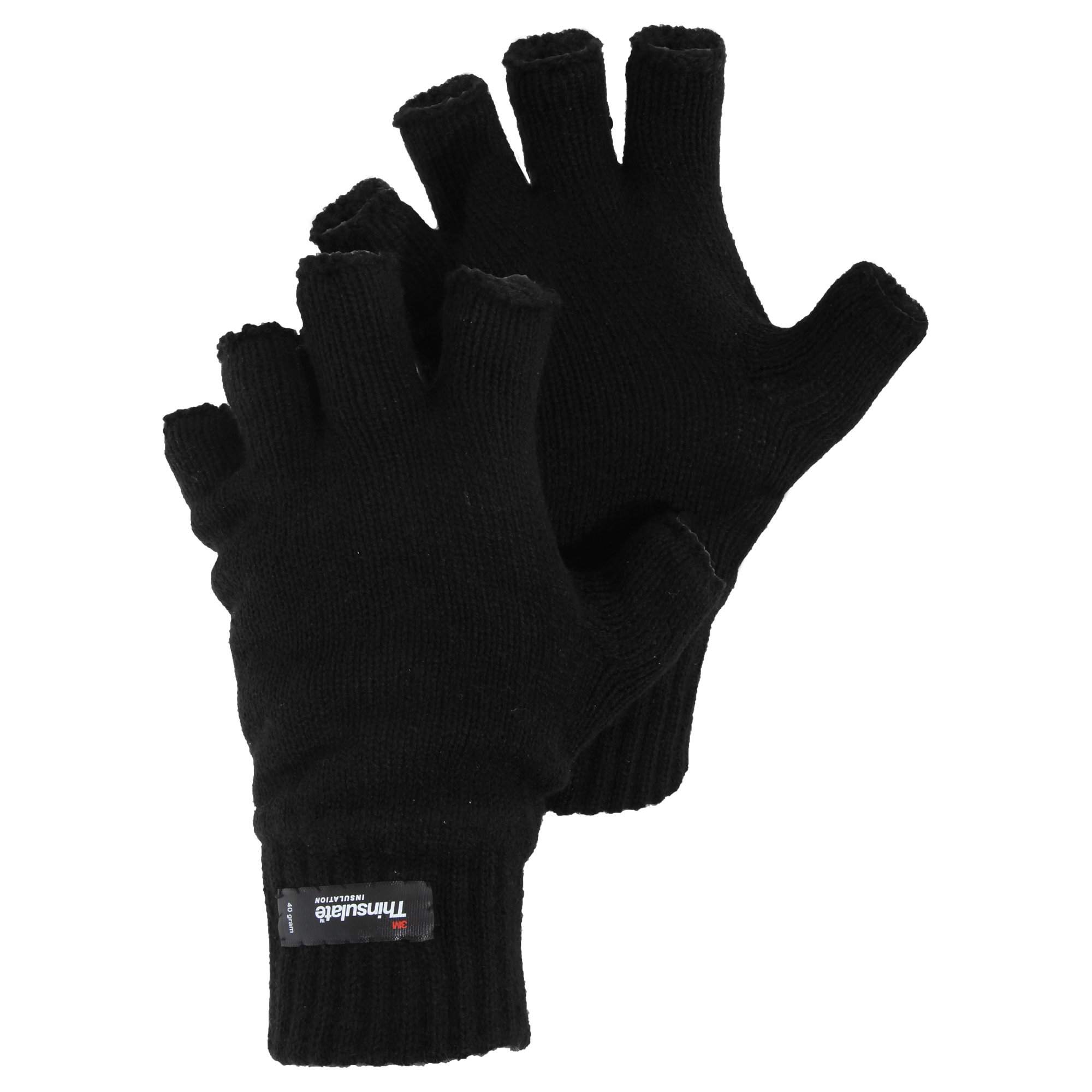 Universal Textiles Men's Black Knitted Winter Thinsulate Heatguard Fingerless Gloves (L/Xl) (Black)