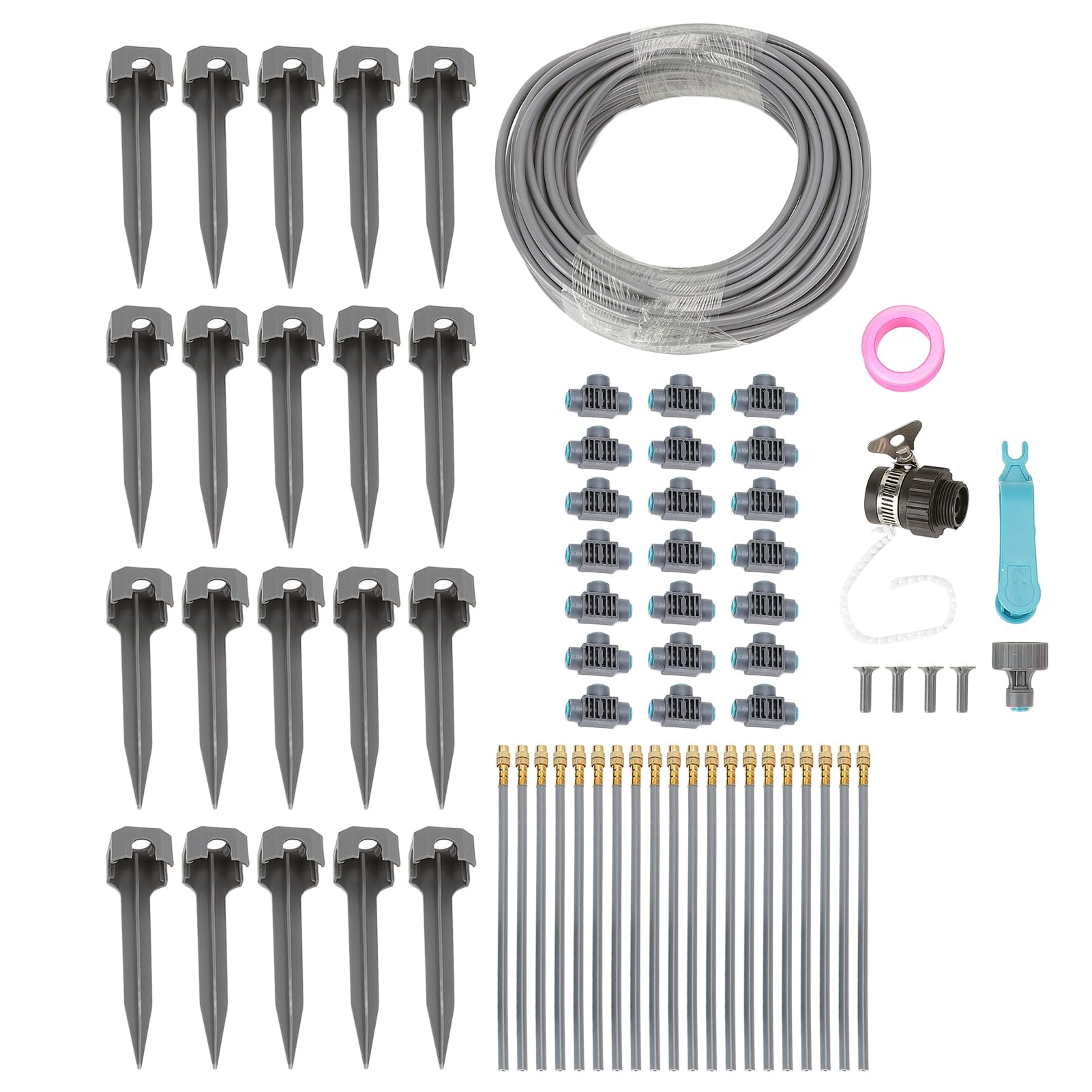 Generic di Irrigazione da Giardino Kit di Irrigazione a Goccia da 82 Piedi con Ugelli Nebulizzatori e Tubo in PVC 4/7 per Prati Serre Aiuole Raffreddamento di Piante da Esterno