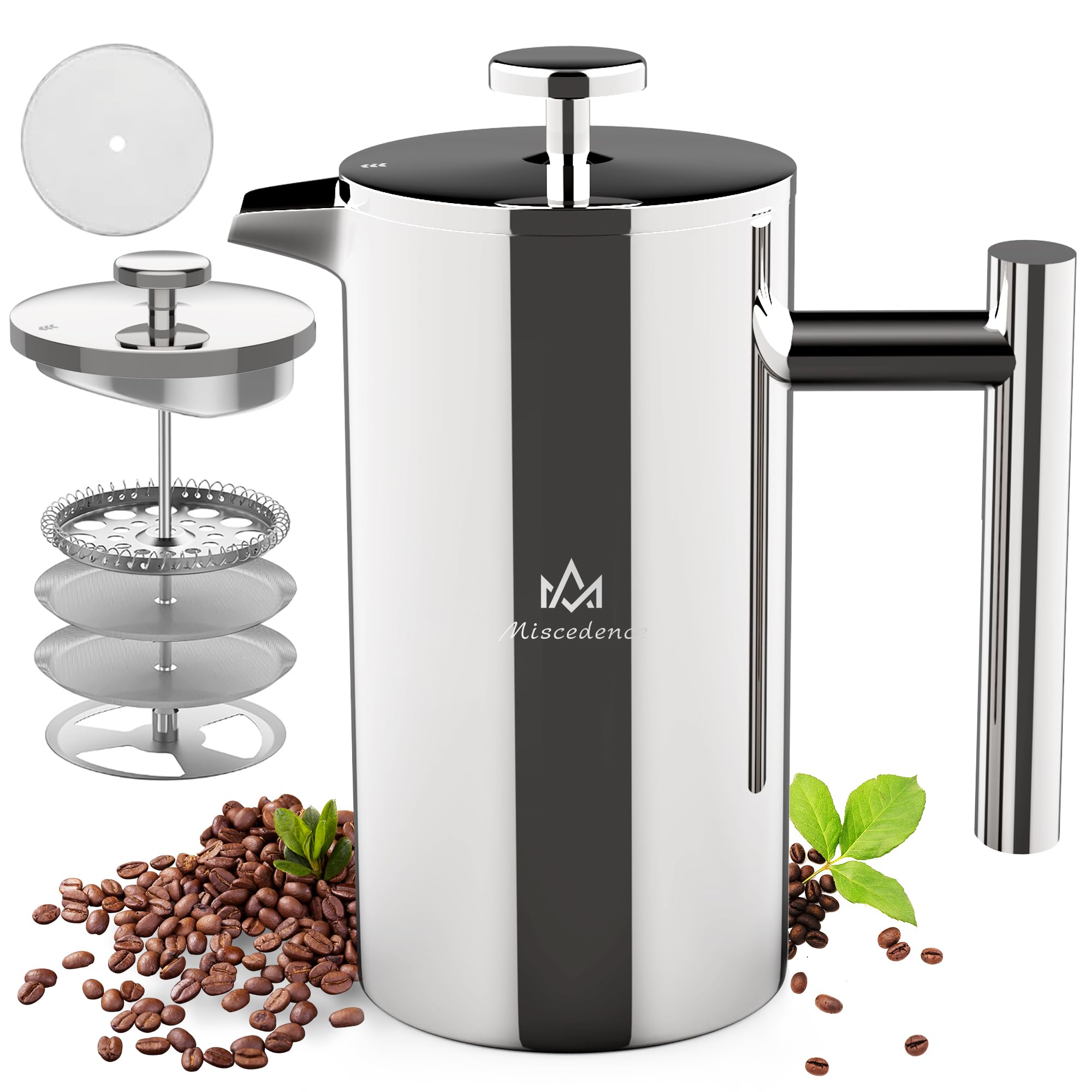 Cafetera de prensa francesa, 12 onzas, doble pared aislada al vacío, acero inoxidable 304